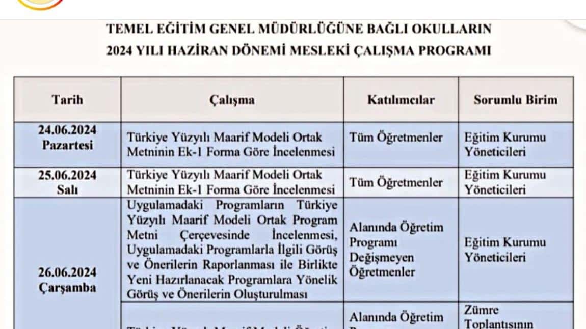 2023-2024 Yıl sonu Mesleki Çalışma Programımız başladı.